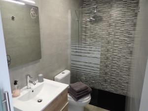 a bathroom with a sink and a toilet and a shower at Apartaments L´AMFORA in Tossa de Mar +9 photos