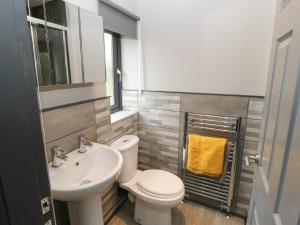 a bathroom with a toilet and a sink at Vista Tasso in Holmfirth +23 photos
