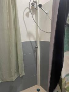 a shower in a bathroom with a shower curtain at Spacious, cozy two bedroom apartment i in Salisbury