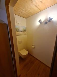 baño con aseo y una luz en la pared en Großzügige Ferienwohnung am Skigebiet Bödele mit Rheintalblick, en Dornbirn