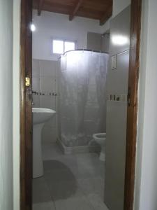 a bathroom with a shower and a sink and a toilet at DptosECONOMICOS2 in Necochea