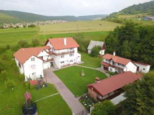 an aerial view of a house in a field at Pensiunea SilvAnka in Vîlcele