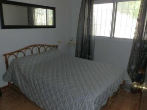 een slaapkamer met een bed, een spiegel en ramen bij Casa Deltebre, 2 dormitorios, 4 personas - ES-184-45 in Riumar