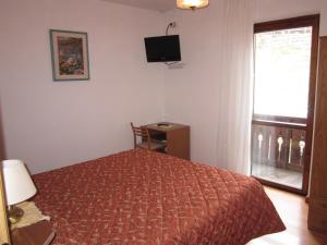 a bedroom with a bed and a window and a television at Albergo Valgranda in Alleghe