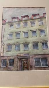 a painting of the front of a building at Hotel Zentrum in Hannover