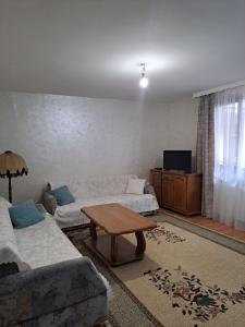Sala de estar con 2 sofás y mesa de centro en Apartman Lara 2, en Foča