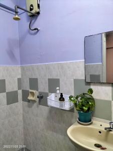 uma casa de banho com um lavatório e um espelho em Yuyu homestay em Johor Bahru