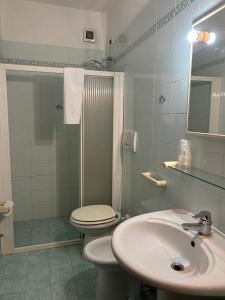 a bathroom with a sink and a toilet and a shower at Hotel Marnie in Massarosa