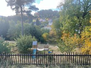 einen Spielplatz mit Hängematte im Park in der Unterkunft Dům Luční in Smržovka