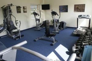 ein Fitnessstudio mit mehreren Laufbändern und Ergometern in der Unterkunft Garden Hotel Wellness és Konferencia in Szolnok