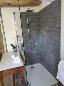 uma casa de banho com um chuveiro e uma banheira em Le Fournil des Jardins d'Ayaël em Ozenay