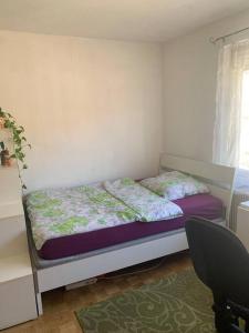 - une chambre avec un lit, un bureau et une chaise dans l'établissement Kleine Wohnung im Zentrum Graz, à Graz