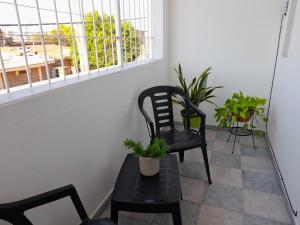 een stoel en een tafel met planten op een balkon bij CELESTINA in Cordoba