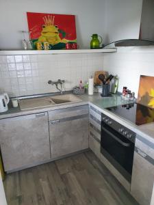 a kitchen with a sink and a counter top at Haus KanaleGrande in Haltern