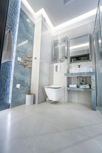 a bathroom with a sink and a toilet and a shower at Apartament w Cieplicach 7 Relax in Jelenia Góra