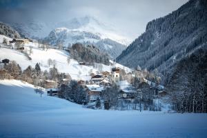 eine kleine Stadt im Schnee auf einem Berg in der Unterkunft Hallerwirt Homes in Aurach bei Kitzbuhel