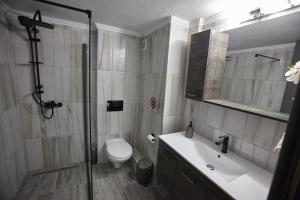 e bagno con doccia, servizi igienici e lavandino. di C.L.A. 2 City Lux Apartment Alaxandroupoli a Alexandroupoli