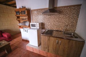 a small kitchen with a sink and a refrigerator at Club JM Lanzarote in Tabayesco