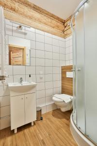 a bathroom with a sink and a toilet at Willa Dalia in Rabka