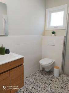 a bathroom with a toilet and a sink and a window at נענע in Keshet