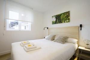 ein weißes Schlafzimmer mit einem großen weißen Bett mit zwei Kissen in der Unterkunft OLABIDE 2 by Smiling Rentals in Hondarribia