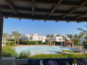 uitzicht op een zwembad met palmbomen en gebouwen bij Sunterra in Sharm El Sheikh