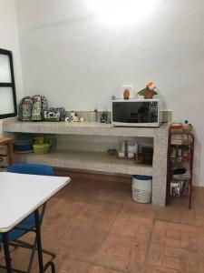 a kitchen with a counter with a microwave on it at Quinta campestre Amor Secreto. Alojamiento entero en renta in Temixco