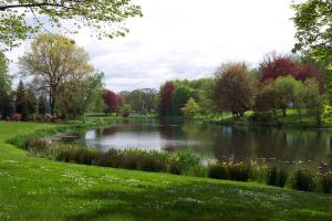 un estanque en medio de un parque con árboles en Paradise Oasis Near Lake *Full Body Massage Chair*, en Longview