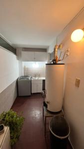 una pequeña cocina con fregadero y encimera en Balcones De Capital en Vendimia en Mendoza