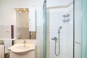 a bathroom with a sink and a shower at Apartment Eva in Maslenica +20 photos