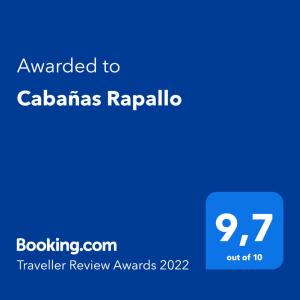 Certifikát, hodnocení, plakát nebo jiný dokument vystavený v ubytování Cabañas Rapallo