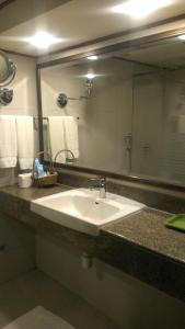 a bathroom with a sink and a large mirror at Regent Plaza Hotel & Convention Center in Karachi