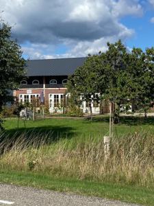 a house on the side of a field with a tree at De Citadel - de Weide in Markelo
