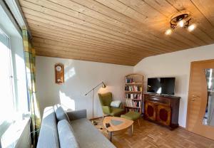 a living room with a couch and a tv at Haus Roith in Ebensee