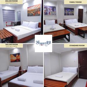 uma colagem de quatro fotografias de um quarto com camas em Grace & RB Hotel em Kalibo