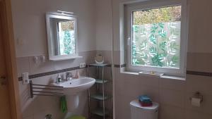 a bathroom with a sink and a window at Ferien am Bergpark - Kassel, Bad Wilhelmshöhe in Kassel