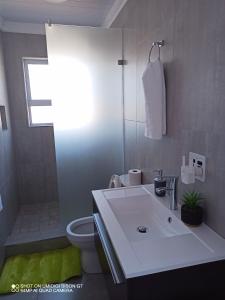 a bathroom with a white sink and a toilet at Palm Tree in Cape Town