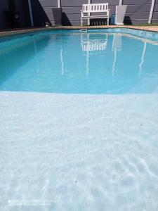 a large blue swimming pool with a chair in it at Palm Tree in Cape Town