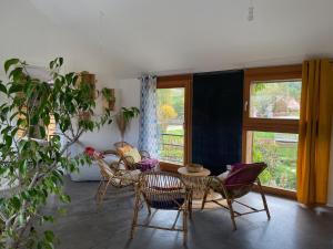 salon z krzesłami, stołem i rośliną w obiekcie Au nid'Elma w mieście Breitenau +22 zdjęcia
