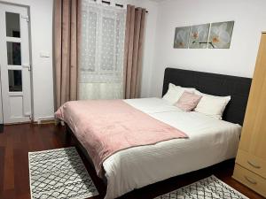 a bedroom with a large bed and a window at CASA HOBAN in Baia Mare