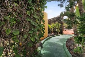 a walkway through a garden with trees and plants at Casa Verde in Teguise