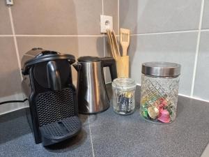a kitchen counter with a coffee maker and a blender at Le Vivien in Romorantin