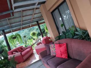 una sala de estar con 2 sofás y una ventana grande en Hospedaje Coffee Mountain en San Isidro