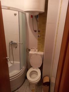 Un pequeño baño con inodoro y ducha. en Ljupki studio apartman sa kaminom, en Jahorina