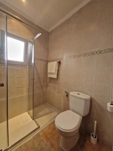 a bathroom with a white toilet and a shower at Sunny Churriana-Airport II in Málaga