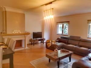 a living room with a couch and a fireplace at Enjoy Beloura! in Sintra