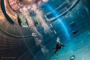 an overhead view of a diver in a swimming pool at Olga's Cottage in Den Helder