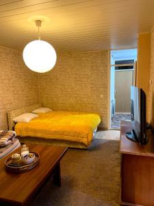 une chambre avec un lit, une télévision et une table dans l'établissement Airport Sarajevo Apartment 2, à Sarajevo