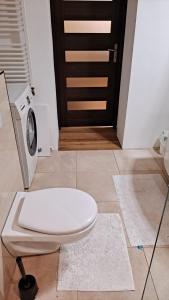 een wit toilet voor een deur bij Noclegi Czentorycki 1 