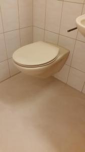 a white toilet in a bathroom with a sink at 2,5 Zimmer Apartment in Zürich